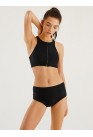 Women Zip Front High Neck Black Two Piece Sports Bikini