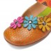 Flowers Decor Dot Printed Cowhide Leather Retro Ankle Strap Hook Loop Comfy Casual Flat Shoes