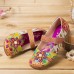  Retro Flower Decor Printed Cowhide Leather Stitching Cloth Comfy Round Toe Casual Flat Shoes