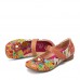  Retro Flower Decor Printed Cowhide Leather Stitching Cloth Comfy Round Toe Casual Flat Shoes