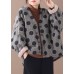 Fine plus size clothing jackets black plaid dotted v neck Button Down women parka