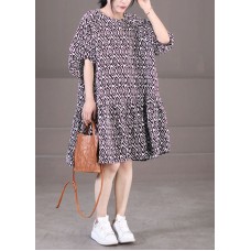 Elegant Black Puff Sleeve Plaid Print Patchwork Cotton A Line Dress Summer