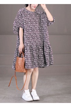 Elegant Black Puff Sleeve Plaid Print Patchwork Cotton A Line Dress Summer