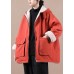 Fashion Orange hooded zippered Pockets Loose Winter parkas Coat