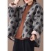 Fine plus size clothing jackets black plaid dotted v neck Button Down women parka