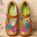 Flowers Decor Dot Printed Cowhide Leather Retro Ankle Strap Hook Loop Comfy Casual Flat Shoes