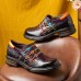  Retro Ethnic Loafers Shoes Printed Embossed Patched Stitching Leather Side Zipper Flats