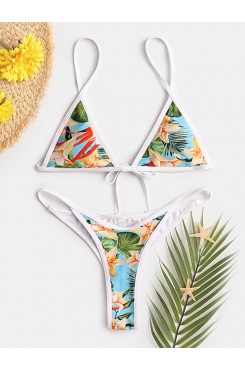 Women Tropical Print Triangle String Hot Swimwear Backless Bikini