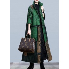 Boutique Green Print Pockets Thick Cotton Winter Long sleeve Coat