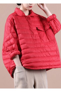 women plus size clothing down jacket hooded red pockets goose Down jacket