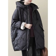 Boho Black Long Puffer Jackets Plus Size Winter Warm Cotton Blend Coats